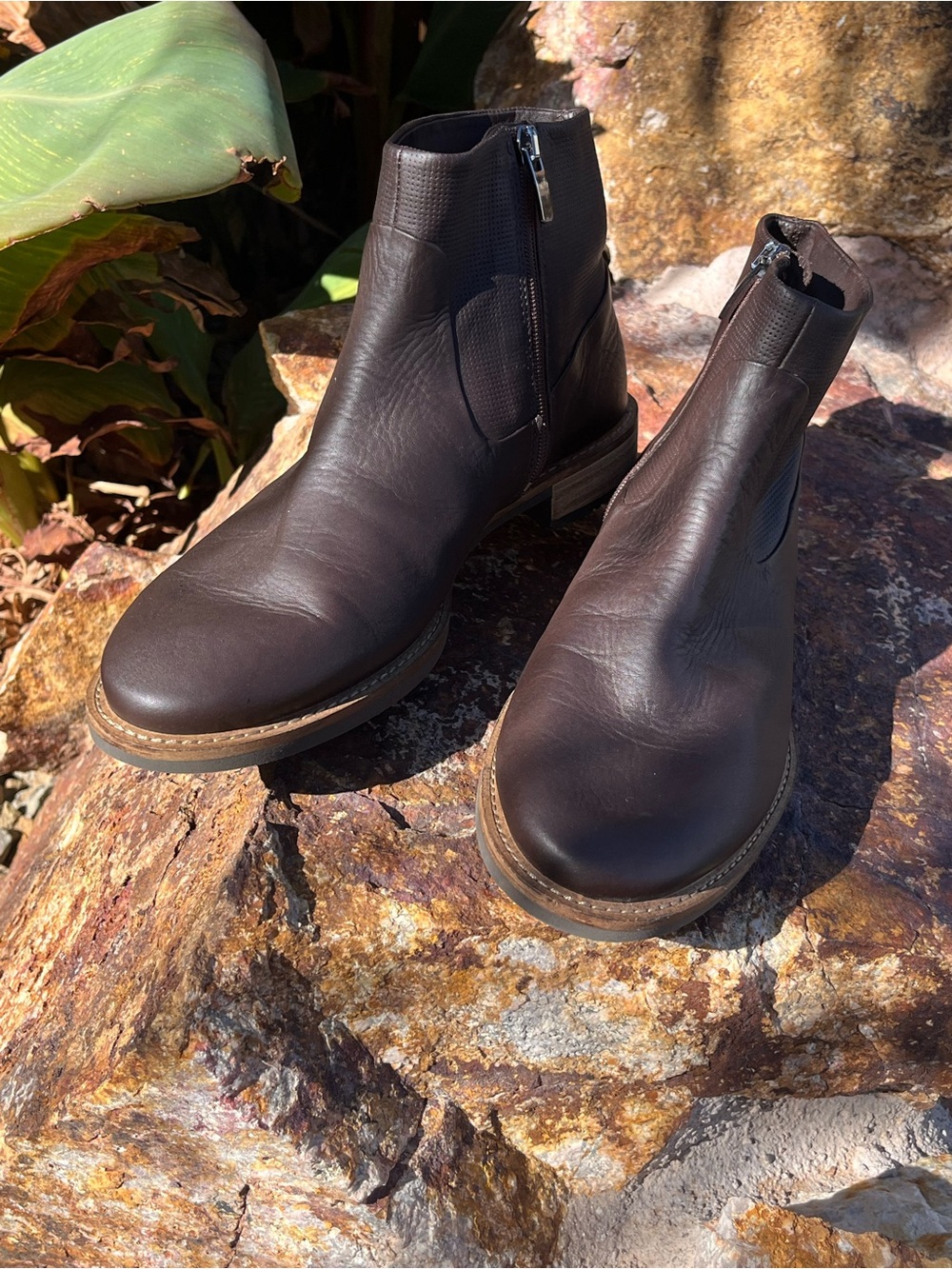 Ecco Women's Dark Brown Leather Ankle Boots with Side Zip